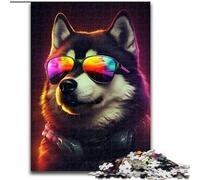 Puzzle 1000 Pieces Jigsaw Colourful Husky Dog Made of Wood, for Parents, Lovers, Friends - Age 14+ 50x75cm Engaging Family Game Night Activity
