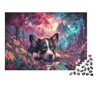Puzzle 1000 Pieces Jigsaw - Corgi Puppy Rests by The Lake Challenging Pet Home Decoration Educational Games 38x26cm/1000pcs
