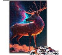 Puzzle 1000 Pieces Jigsaw Cosmic Deer Made of Wood, Perfect Christmas & New Year Gift, 50x75cm Brain Teaser Game for Teenagers, Perfect
