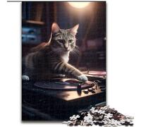 Puzzle 1000 Pieces Jigsaw Deejay Cat Scratching Club Made of Wood, Skill Level Beginner, Great for Birthday 50x75cm Adult & Family Activity, DIY Home Decor Gift