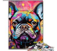 Puzzle 1000 Pieces Jigsaw French Bulldog Graffiti Puzzles for Adults size 26x38cm Interactive Family Game, DIY Home Decor Brain Challenge Gift