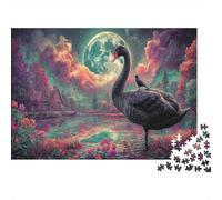 Puzzle 1000 Pieces Jigsaw Gift Set - Black Swan Under Glowing Moon Home Decoration Wildlife Challenging Great Gift Adults 70x50cm/1000pcs