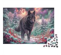 Puzzle 1000 Pieces Jigsaw Gift Set - Black Wolf Walks in Snowy Forest Home Decoration Wildlife Challenging Great Gift Adults 38x26cm/1000pcs
