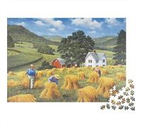 Puzzle 1000 Pieces Jigsaw Gift Set - Farmers Working in Golden Hay Fields Home Decoration Scenery Challenging Great Gift Adults 52x38cm/1000pcs