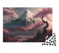 Puzzle 1000 Pieces Jigsaw Gift Set - Mountain with Cherry Blossoms Home Decoration Scenery Challenging Great Gift Adults 70x50cm/1000pcs