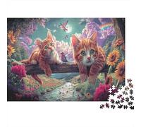 Puzzle 1000 Pieces Jigsaw Gift Set - Two Kittens on Wooden Beam Home Decoration Pet Challenging Great Gift Adults 52x38cm/1000pcs