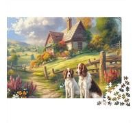 Puzzle 1000 Pieces Jigsaw Gift Set - Two Spaniels in A Country Meadow Home Decoration Animal Challenging Great Gift Adults 70x50cm/1000pcs