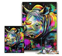 Puzzle 1000 Pieces Jigsaw Graffiti Painting Rhino 1000 Piece Jigsaw Toys Gift Educational Intellectual Decompressing Fun Family Game Size 26x38cm