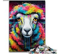 Puzzle 1000 Pieces Jigsaw Graffiti Painting Sheep Made of Wood, Fun Activity for at Home 50x75cm Family Activity Game for Teenager, DIY Home Decor Brain Teaser Gift
