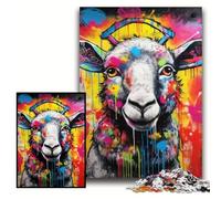 Puzzle 1000 Pieces Jigsaw Graffiti Painting Sheep Wooden Jigsaw Puzzles for Adults 50x75 cm Challenging Brain Teaser for Teenagers, Family Fun Interactive Game