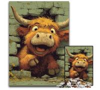 Puzzle 1000 Pieces Jigsaw Happy Highlands Cow Wooden Jigsaw Puzzles for Age 14+ Educational Challenge Fun Activities at Home, Birthday Gifts, Travel Gifts 50X75CM