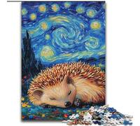 Puzzle 1000 Pieces Jigsaw Hedgehog Night Sky Made of Wood, Fun Activity for at Home 50x75cm for Birthday Holiday Christmas
