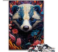 Puzzle 1000 Pieces Jigsaw Honey Badger Flowers 1000Pc Adults Jigsaw Puzzle Family Bonding Activity, Home Decor Gift, Family Toy Game (Szie 50x75 cm)