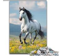 Puzzle 1000 Pieces Jigsaw Horse Among Flowers cardboard Jigsaw Puzzles for Adults Family Interactive Game, Brain Teaser Gift, Educational Toy (Size 26x38cm)
