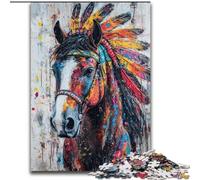 Puzzle 1000 Pieces Jigsaw Indian Horse Made of Wood, Skill Level Beginner, Great for Birthday size 50X75CM Adult & Family Activity, DIY Home Decor Gift