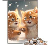 Puzzle 1000 Pieces Jigsaw Kitten in The Snow Jigsaws 1000 Pieces for Adults Christmas Halloween Mother's Day New Year Easter Gift (Szie 26x38 cm)