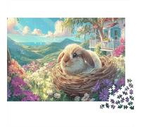 Puzzle 1000 Pieces Jigsaw - Lop-eared Rabbit in Wicker Nest, Wildlife Impossible Challenge for Adults, Educational Game & Home Decoration, 38x26cm/1000pcs