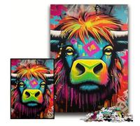 Puzzle 1000 Pieces Jigsaw Mgraffiti Painting Yak Challenging Puzzles Challenging Brain Teaser for Teenager, Family Game Night Fun Size 50x75cm