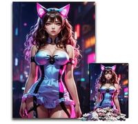 Puzzle 1000 Pieces Jigsaw Neon Anime Cat Girl Challenging Puzzles for Birthdays Holidays Best for Christmas 1000 PCS(75x50cm)