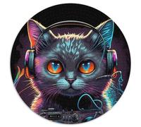 Puzzle 1000 Pieces Jigsaw Neon Gaming Cats 1000Pc Adults Round Jigsaw Puzzle Perfect for Teenagers & Collectors, Ideal Home Decor & Travel Gift 1000pcs (67.5x67.5cm)
