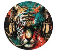 Puzzle 1000 Pieces Jigsaw Neon Tiger 1000 Piece Round Jigsaw Puzzles for Adults Interactive Family Game, DIY Home Decor Brain Challenge Gift 67.5x67.5cm