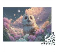 Puzzle 1000 Pieces Jigsaw - Owl in Blooming Flower Field Challenging Wildlife Home Decoration Educational Games 38x26cm/1000pcs