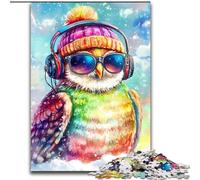 Puzzle 1000 Pieces Jigsaw Owl Listening to Music Difficult Puzzles for Adults 50X75CM for Home Decor, Brain Training