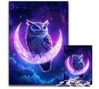 Puzzle 1000 Pieces Jigsaw Owl on The Moon Cardboard Jigsaw Puzzles for Home Decoration Gifts, Family Challenging Toy Perfect for Game Nights 26X38CM