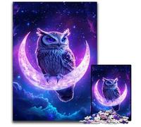 Puzzle 1000 Pieces Jigsaw Owl on The Moon Wooden Puzzles Intricate Design for Teenagers, DIY Decor, And Brain-Boosting Fun 50X75CM