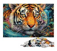 Puzzle 1000 Pieces Jigsaw Psychedelic Animal Tiger Puzzles for Adults Perfect for Family Fun, Party Games, Birthday Party Favors 50x75CM/19.68x29.52inch