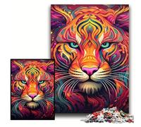 Puzzle 1000 Pieces Jigsaw Psychedelic Art Tiger Challenging Puzzles Challenging Brain Teaser for Teenager, Family Game Night Fun Size 50x75cm