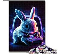 Puzzle 1000 Pieces Jigsaw Rabbit Neon Made of Wood, Skill Level Beginner, Great for Birthday 50x75cm Adult & Family Activity, DIY Home Decor Gift