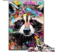 Puzzle 1000 Pieces Jigsaw Raccoon Graffiti Challenging Puzzles Challenging Brain Teaser for Teenager, Family Game Night Fun 26x38cm