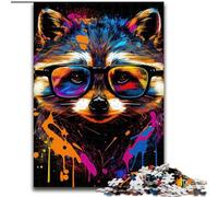 Puzzle 1000 Pieces Jigsaw Raccoon Pop Art Animal Made of Wood, Skill Level Beginner, Great for Birthday 50x75cm Adult & Family Activity, DIY Home Decor Gift