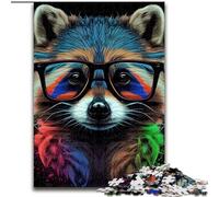 Puzzle 1000 Pieces Jigsaw Raccoon Pop Art Animal Puzzle Made of Wood,Challenging Brain Teaser for Teenagers, Family Game Night Fun 1000pcs(50x75cm)