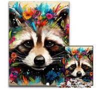 Puzzle 1000 Pieces Jigsaw Raccoon Wearing Flowers Challenging Puzzles Family Fun Activity, Brain Challenge, for Teenager 26X38CM/10.23x14.96inch