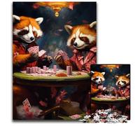 Puzzle 1000 Pieces Jigsaw Red Panda Playing Poker Difficult Puzzles for Adults Brain Challenge Gift, Educational Activity for Teenagers 50x75CM/19.68x29.52inch