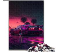 Puzzle 1000 Pieces Jigsaw Retro Wave Car Colorful Made of Wood, for Parents, Lovers, Friends - Age 14+ 50x75cm Engaging Family Game Night Activity