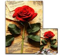 Puzzle 1000 Pieces Jigsaw Rose in The Book Wooden Jigsaw Puzzles for Age 14+ Educational Challenge Fun Activities at Home, Birthday Gifts, Travel Gifts 50X75CM