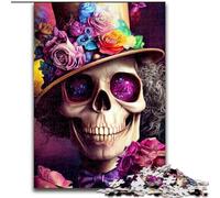 Puzzle 1000 Pieces Jigsaw Rose Skull Made of Wood, Skill Level Beginner, Great for Birthday 50x75cm Adult & Family Activity, DIY Home Decor Gift