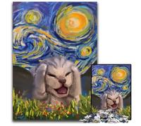 Puzzle 1000 Pieces Jigsaw Screaming Cat Starry Night Wooden Puzzles Creative Family GameHome Decor for Teenagers 1000 PCS(75x50cm)