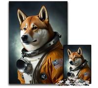 Puzzle 1000 Pieces Jigsaw Shiba Inu Astronaut Paper Jigsaw Puzzles DIY Decoration Brain Challenge for Adult Family 1000 PCS(38x26cm)