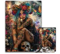 Puzzle 1000 Pieces Jigsaw Skeleton And Girl Wooden Jigsaw Puzzles for Age 14+ Educational Challenge Fun Activities at Home, Birthday Gifts, Travel Gifts 50X75CM