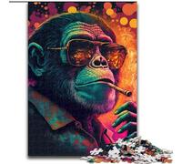Puzzle 1000 Pieces Jigsaw Smoking Monkey Made of Wood, Ideal for Home & Office Decor, for Birthday 50x75cm Birthday Party for Men Women