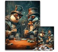Puzzle 1000 Pieces Jigsaw Steampunk Penguins PokerWooden Jigsaw Puzzles DIY Decoration Brain Challenge for Adult Family 1000 PCS(75x50cm)