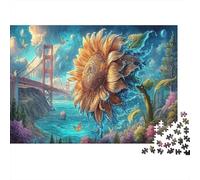 Puzzle 1000 Pieces Jigsaw - Sunflowers by The Bridge, Scenery Impossible Challenge for Adults, Educational Game & Home Decoration, 38x26cm/1000pcs