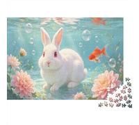 Puzzle 1000 Pieces Jigsaw - Underwater Rabbit with Goldfish Challenging Wildlife Home Decoration Educational Games 52x38cm/1000pcs