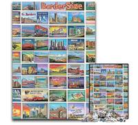 Puzzle 1000 Pieces Jigsaw Vintage Postage Stamps Collage Wooden Puzzles for Age 14+ Educational Challenge Fun Activities at Home, Birthday Gifts, Travel Gifts 50X75CM