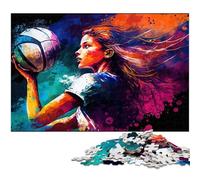 Puzzle 1000 Pieces Jigsaw Volleyball Oil Painting Challenging Puzzles Family Fun Activity, Brain Challenge, for Teenager 26X38CM/10.23x14.96inch