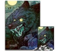 Puzzle 1000 Pieces Jigsaw Werewolf Under Full Moon Wooden Jigsaw Puzzles DIY Decoration Brain Challenge for Adult Family 1000 PCS(75x50cm)